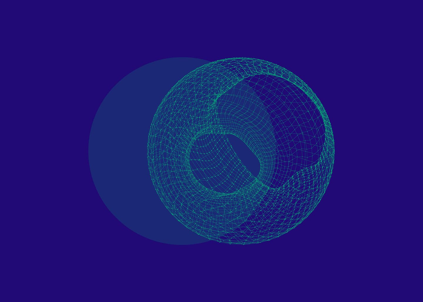 Abstract digital sphere with turquoise wireframe pattern on deep purple background, representing technology or data.